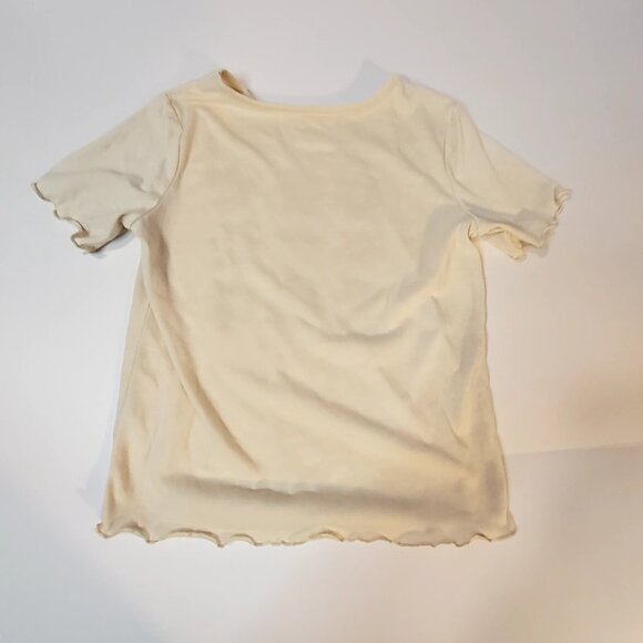 Cat & Jack L 10/12 Girls Beige T-Shirt With Black Smiley Flowers Print - Picture 7 of 7